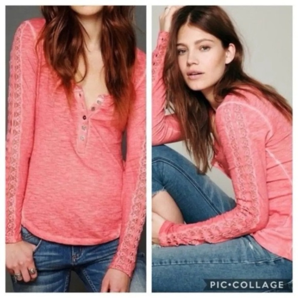 Free People Pink Long Sleeve Top